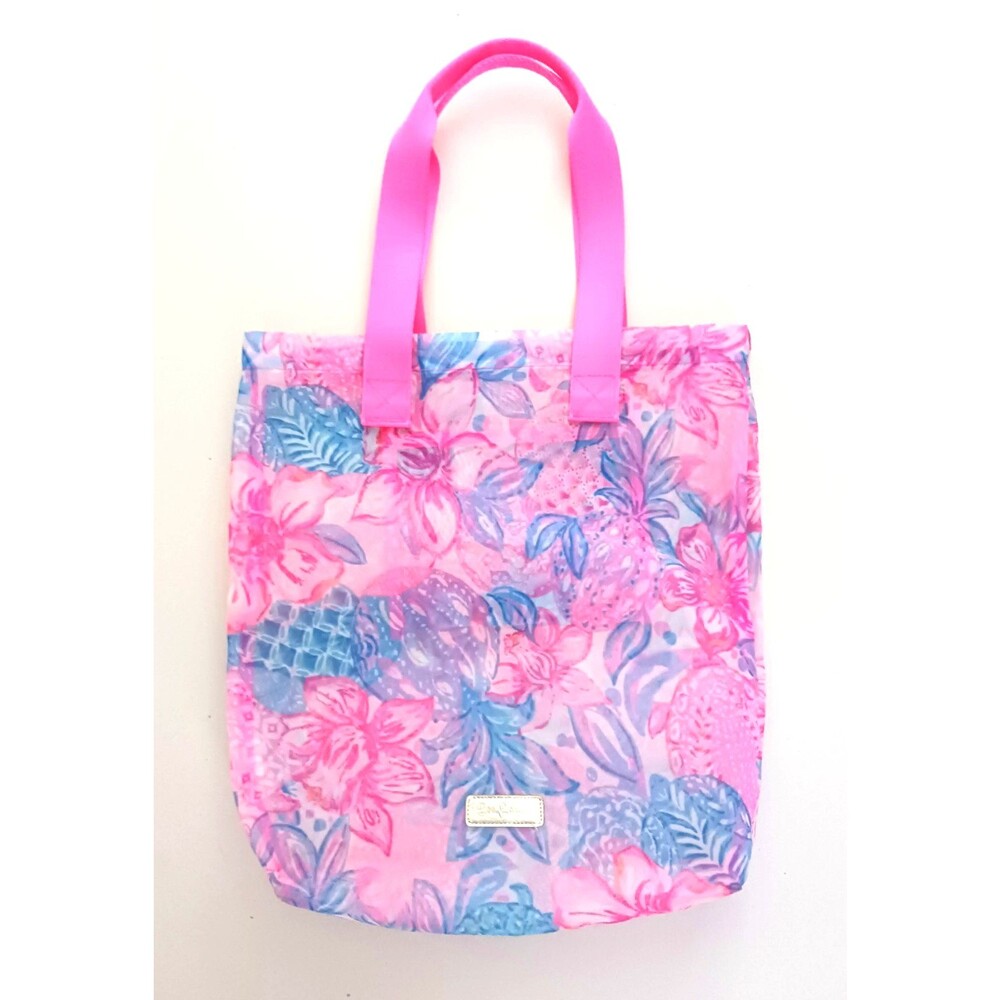 NEW Lilly Pulitzer Mesh Shopper Beach Tote Bag Pink Isle Snappy Turtle 15X16